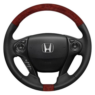B&I® - Premium Design Black Leather Steering Wheel with Black Carbon on Top and Bottom Inserts Steering Wheel