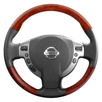 B&I® - Premium Design Black Leather Steering Wheel with Blackwood on Top and Bottom Inserts Steering Wheel