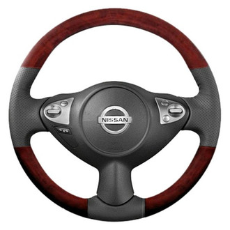 B&I® - Premium Design Black Leather Steering Wheel with Black Carbon on Top and Bottom Inserts Steering Wheel