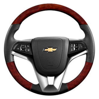 B&I® - Premium Design Black Leather Steering Wheel with Blackwood on Top and Bottom Inserts Steering Wheel
