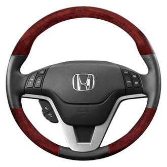B&I® - Premium Design Black Leather Steering Wheel with Blackwood on Top and Bottom Inserts Steering Wheel
