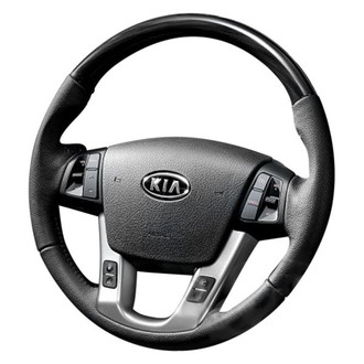 B&I® - Premium Design Black Leather Steering Wheel with Black Carbon Grip Steering Wheel