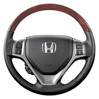 B&I® - Premium Design Black Leather Steering Wheel with Blackwood on Top Inserts Steering Wheel