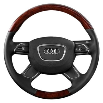 B&I® - Premium Design 4 Spokes Black Leather Steering Wheel with Black Carbon Grip Steering Wheel