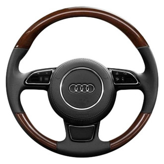 B&I® - Premium Design 3 Spokes Black Leather Steering Wheel with Black Carbon Grip Steering Wheel