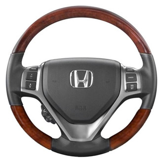 B&I® - Premium Design Black Leather Steering Wheel with Blackwood on Top and Bottom Inserts Steering Wheel