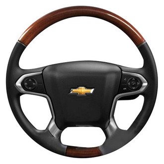 B&I® - Premium Design Black Leather Steering Wheel with Blackwood Grip Steering Wheel