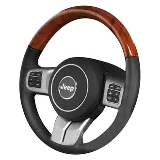 B&I® - Premium Design Charcoal Black Leather Steering Wheel with Black Carbon on Top Inserts Steering Wheel