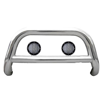 Black Horse® - 2.5" Polished LED Bull Bar w/o Skid Plate and with 5.3" Black Round Flood LED Lights