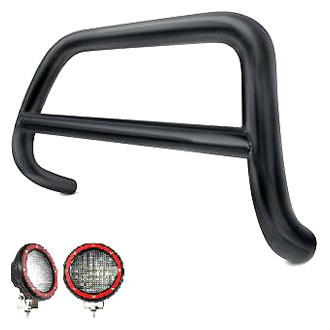 Black Horse® - 2.5" Black LED Bull Bar w/o Skid Plate and with 5.3" Red Round Flood LED Lights