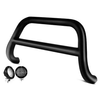 Black Horse® - 2.5" Black LED Bull Bar w/o Skid Plate and with 5.3" Black Round Flood LED Lights