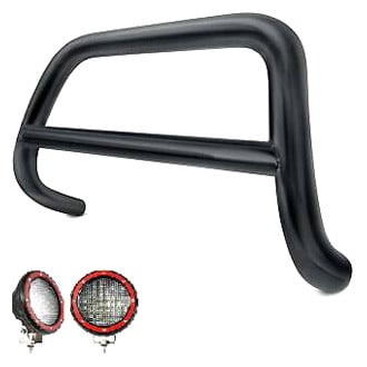 Black Horse® - 2.5" Black LED Bull Bar w/o Skid Plate and with 5.3" Red Round Flood LED Lights