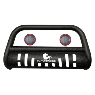 Black Horse® - 3" Black LED Bull Bar with Black Skid Plate and with 5.3" Red Round Flood LED Lights