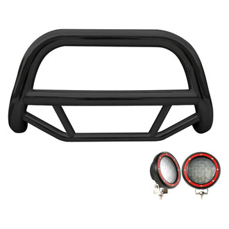 Black Horse® - 2.5" MAX Series Black LED Bull Bar without Skid Plate and with 5.3" Red Round Flood LED Lights