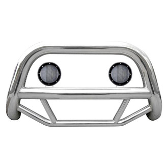 Black Horse® - 2.5" MAX Series Polished LED Bull Bar without Skid Plate and with 5.3" Black Round Flood LED Lights