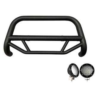 Black Horse® - 2.5" MAX Series Textured Black LED Bull Bar without Skid Plate and with 5.3" Red Round Flood LED Lights