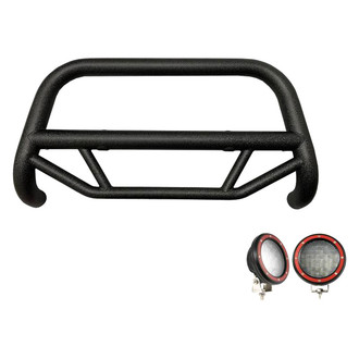 Black Horse® - 2.5" MAX Series Textured Black LED Bull Bar without Skid Plate and with 5.3" Red Round Flood LED Lights