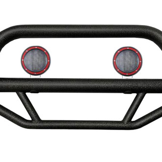 Black Horse® - 2.5" MAX Series Textured Black LED Bull Bar without Skid Plate and with 5.3" Red Round Flood LED Lights