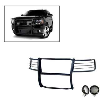 Black Horse® - Modular Design Black Grille Guard with 5.3" Black LED Lights