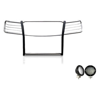 Black Horse® - Modular Design Polished Grille Guard with 5.3" Black LED Lights