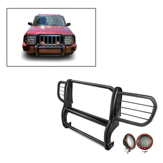 Black Horse® - Modular Design Black Grille Guard with 5.3" Red LED Lights