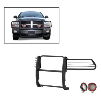 Black Horse® - Modular Design Black Grille Guard with 5.3" Red LED Lights