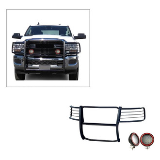 Black Horse® - Modular Design Black Grille Guard with 5.3" Red LED Lights