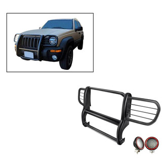Black Horse® - Modular Design Black Grille Guard with 5.3" Red LED Lights