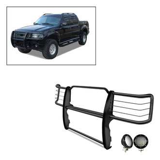 Black Horse® - Modular Design Black Grille Guard with 5.3" Black LED Lights