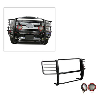 Black Horse® - Modular Design Black Grille Guard with 5.3" Red LED Lights