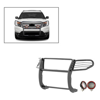 Black Horse® - Modular Design Black Grille Guard with 5.3" Red LED Lights