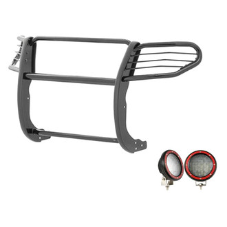 Black Horse® - Modular Design Black Grille Guard with 5.3" Red LED Lights