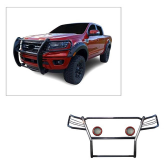 Black Horse® - Modular Design Black Grille Guard with 5.3" Red LED Lights