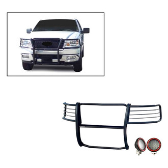 Black Horse® - Modular Design Black Grille Guard with 5.3" Red LED Lights