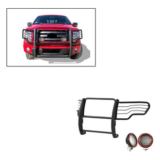 Black Horse® - Modular Design Black Grille Guard with 5.3" Red LED Lights