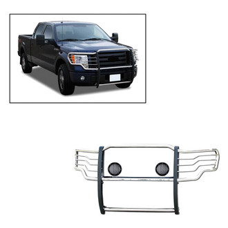 Black Horse® - Modular Design Polished Grille Guard with 5.3" Black LED Lights