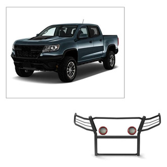 Black Horse® - Modular Design Black Grille Guard with 5.3" Red LED Lights