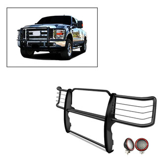 Black Horse® - Modular Design Black Grille Guard with 5.3" Red LED Lights