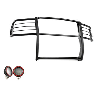 Black Horse® - Modular Design Black Grille Guard with 5.3" Red LED Lights