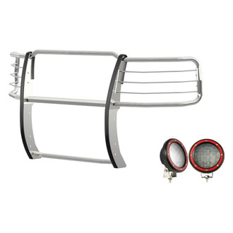 Black Horse® - Modular Design Polished Grille Guard with 5.3" Red LED Lights
