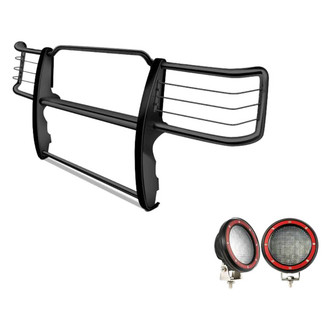 Black Horse® - Modular Design Black Grille Guard with 5.3" Red LED Lights
