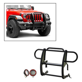 Black Horse® - Modular Design Black Grille Guard with 5.3" Red LED Lights