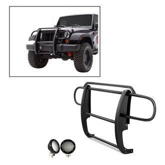 Black Horse® - Modular Design Black Grille Guard with 5.3" Black LED Lights