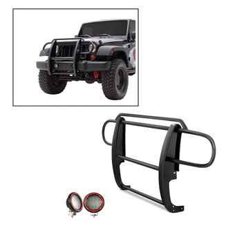 Black Horse® - Modular Design Black Grille Guard with 5.3" Red LED Lights