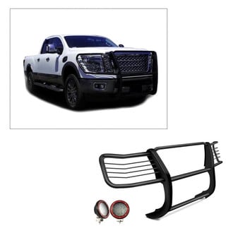 Black Horse® - Modular Design Black Grille Guard with 5.3" Red LED Lights