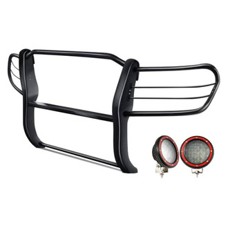 Black Horse® - Modular Design Black Grille Guard with 5.3" Red LED Lights