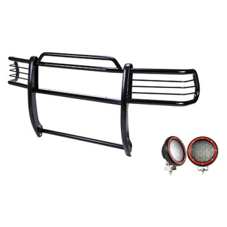Black Horse® - Modular Design Black Grille Guard with 5.3" Red LED Lights