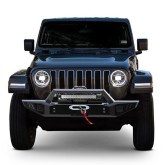 Black Horse® - Armour Full Width Black Front Winch HD Bumper with Hoop