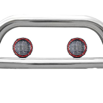 Black Horse® - 2.5" Polished LED Bull Bar w/o Skid Plate and with 5.3" Red Round Flood LED Lights