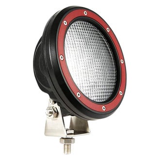 Black Horse® - 2.5" Polished LED Bull Bar w/o Skid Plate and with 5.3" Red Round Flood LED Lights